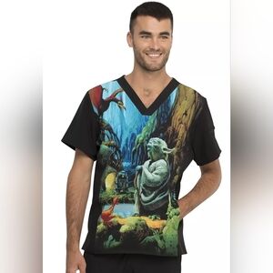 Yoda Cherokee Scrubs Tooniforms Star Wars Mens V Neck Top TF708 SRJM - Size M